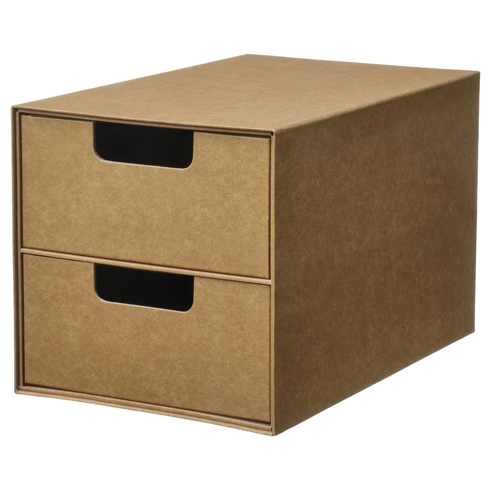 Brown GÄRDESGÅRD box with 2 drawers and black handles, recycled.