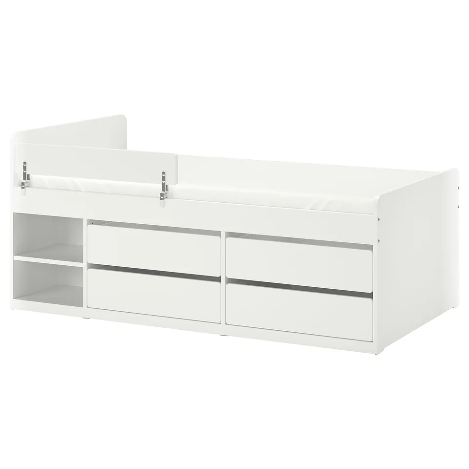 part: SLÄKT / NATTAPA bed frm w strg+guard rl+slat bd bse