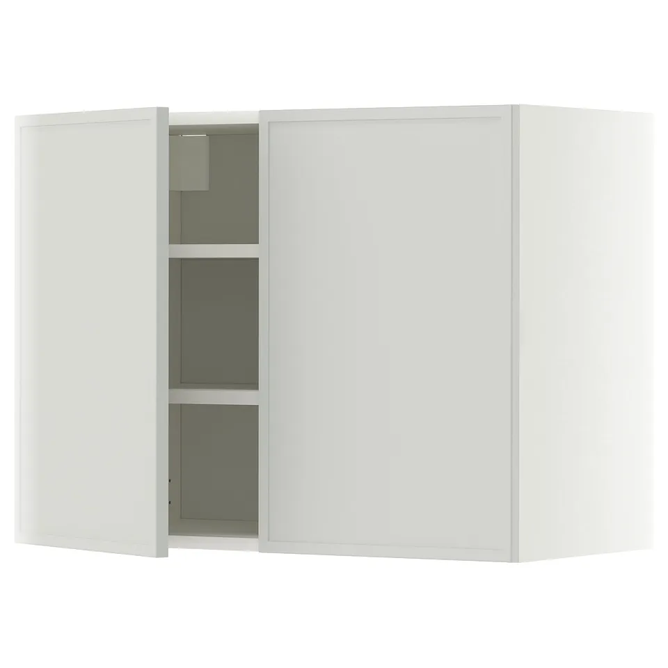 METOD Wall cabinet with shelves/2 doors, white/Aspudden light grey, 80x37x60 cm