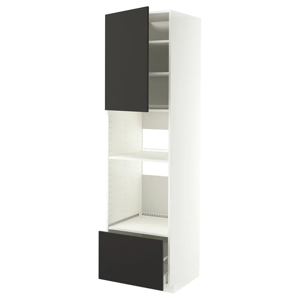 METOD white cabinet with black doors, adjustable shelves.