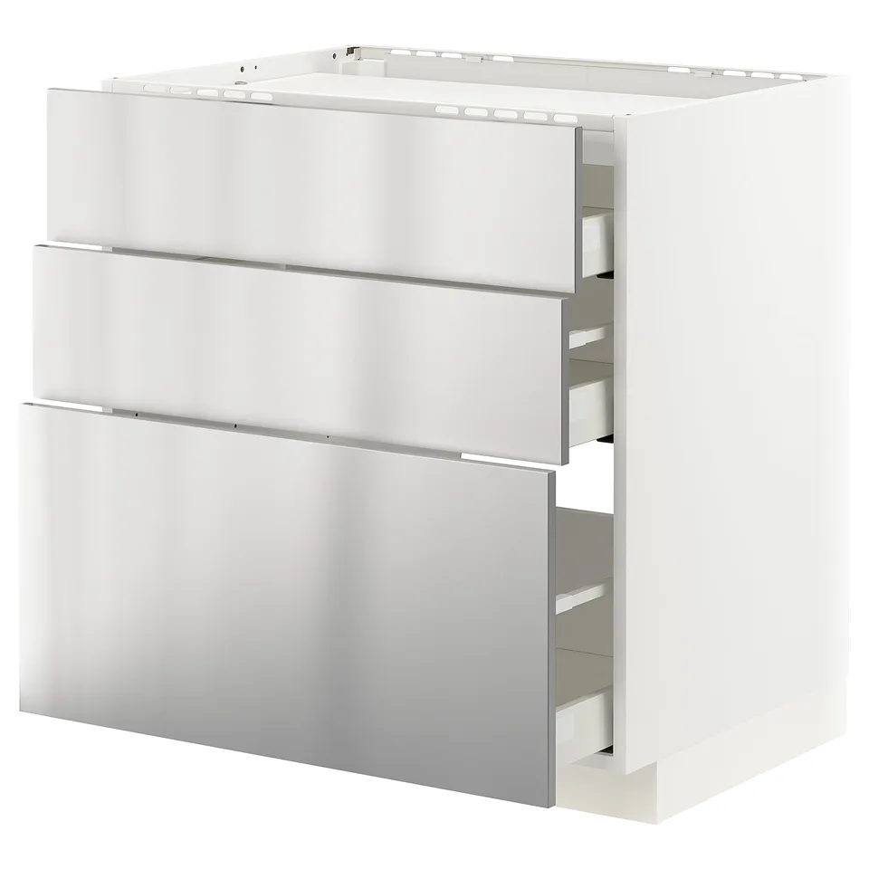 Ikea METOD kitchen unit with stainless steel drawers.