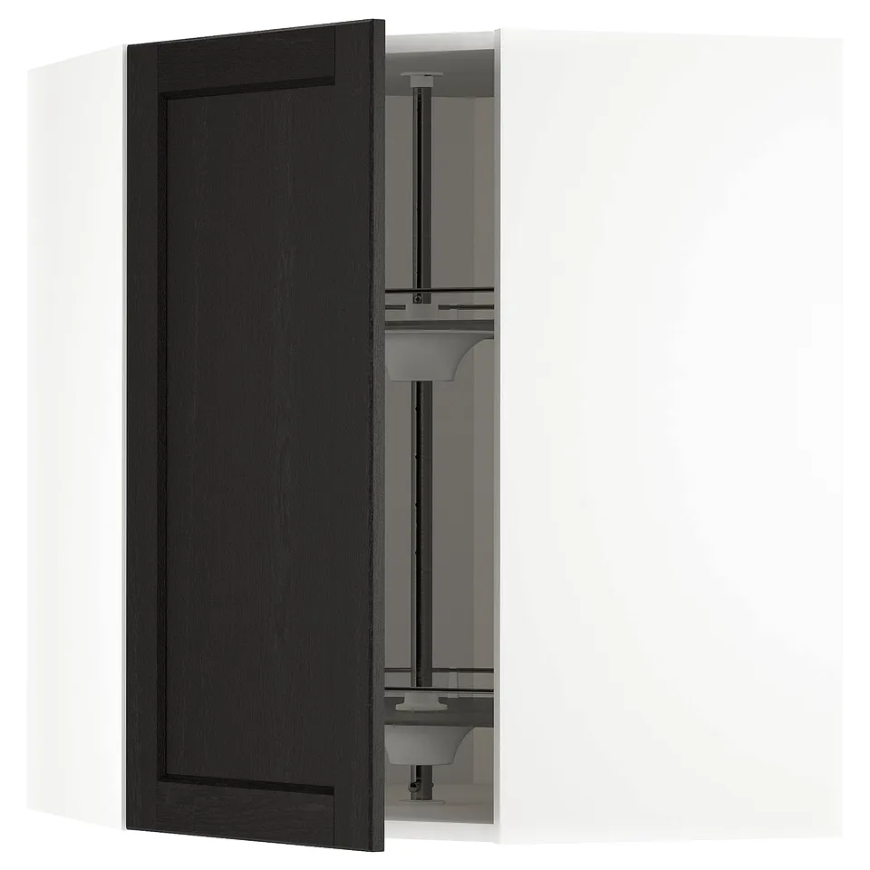 METOD black stained oak kitchen cabinet with shelves.