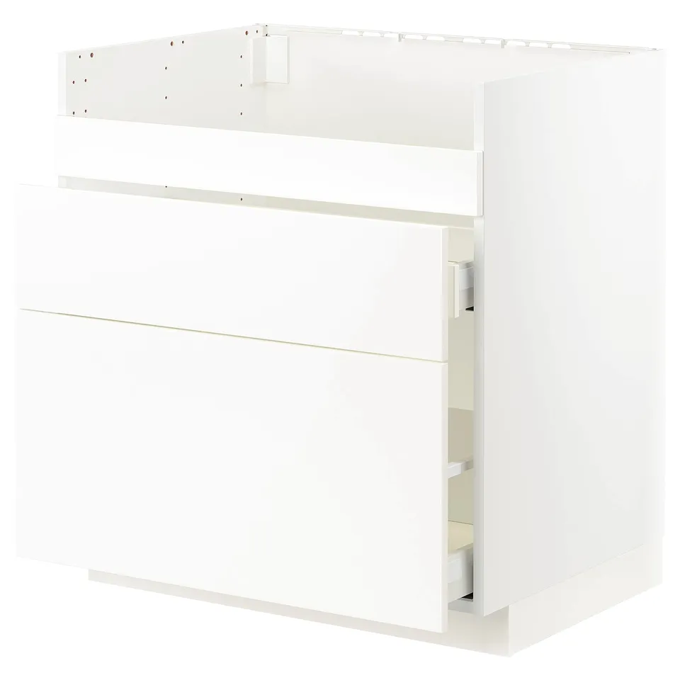 White METOD kitchen cabinet with veddinge smooth fronts, rectangular, fully assembled.