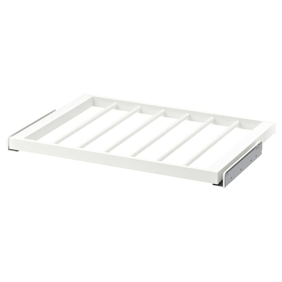 KOMPLEMENT white trouser hanger, metal, rectangular grid design, easy access, smooth glide.