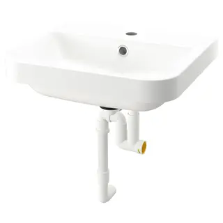 BACKSJÖN semi-recessed wash-basin w watr trp, white, 50x43 cm