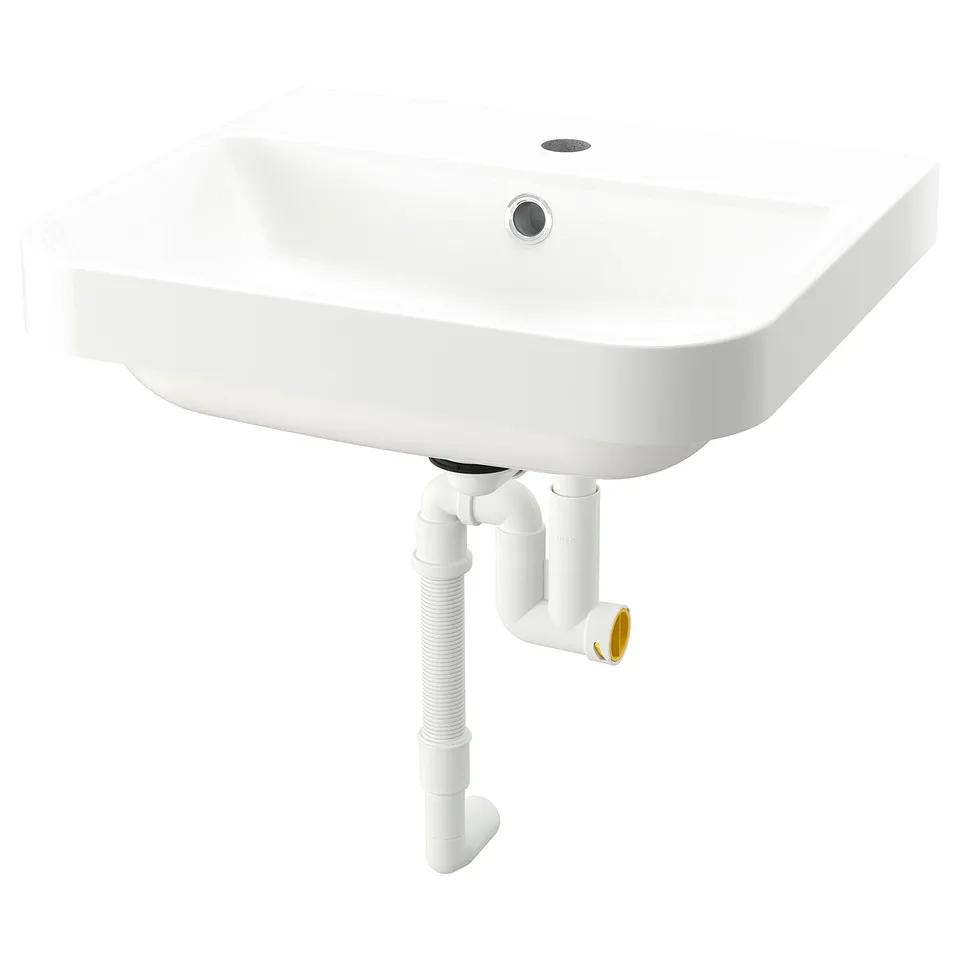 White backsjon sink, semi-recessed marble, modern design.