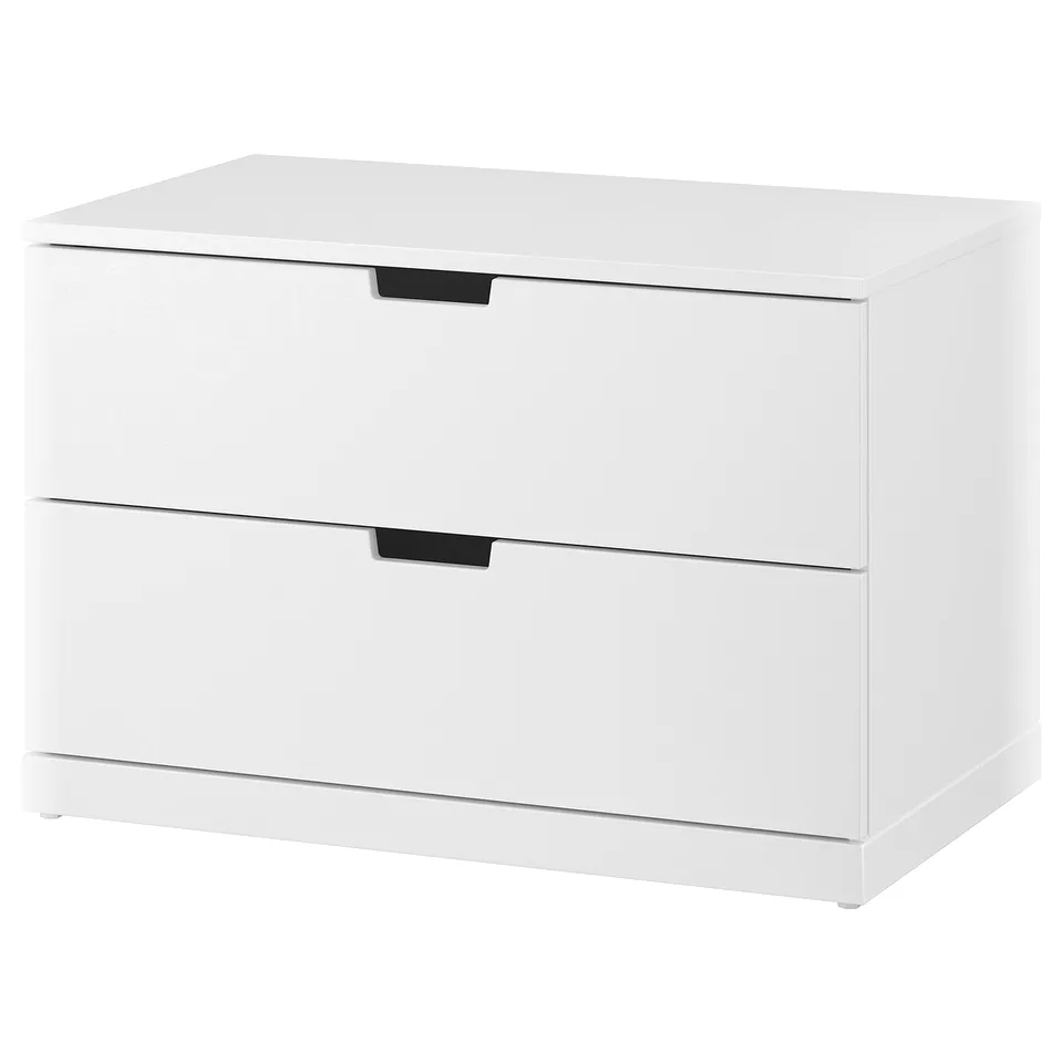 NORDLI white chest of 2 drawers, sleek modern design, smooth drawer runners, adjustable feet.
