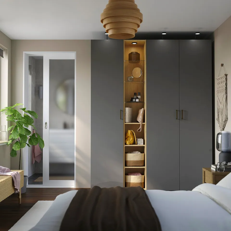PAX / FORSAND Wardrobe combination, dark grey dark grey/oak effect, 185x60x236 cm