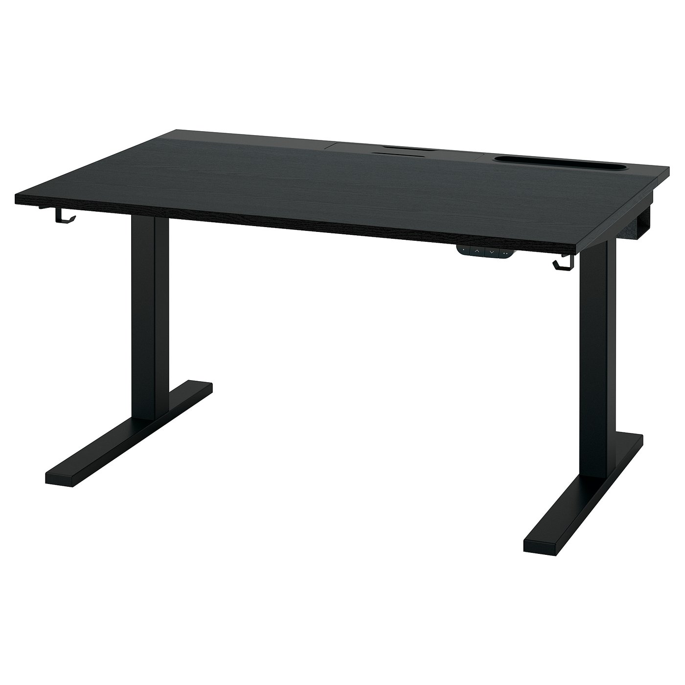 MITTZON black sit-stand desk: rectangle, metal legs, electric height adjustment, sleek design.