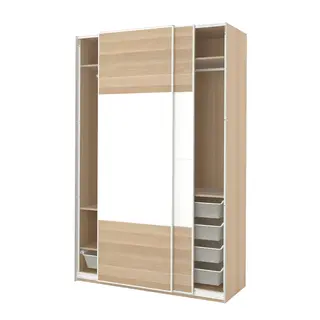 PAX / MEHAMN wardrobe, white stained oak effect double sided/white white stained oak effect, 150x66x236 cm