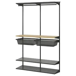 BOAXEL wardrobe combination, anthracite/oak, Width 124.8 x Depth 40.0 x Height 200.6 cm