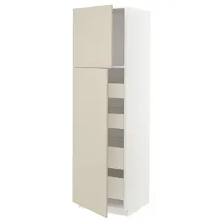 METOD / MAXIMERA hi cab w 2 doors/4 drawers, white/Havstorp beige, Width 60.0 x Depth 61.6 x Height 208.0 cm
