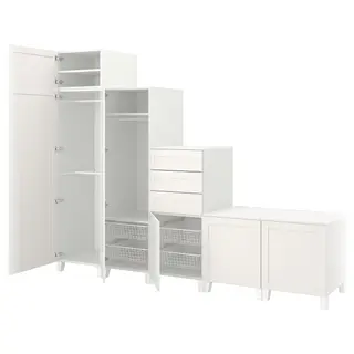 PLATSA wardrobe with 6 doors+3 drawers, white/Sannidal white, 300x57x231 cm