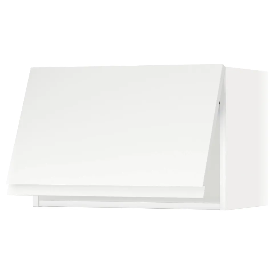 White modern kitchen cabinet with sleek, minimalist design and handle-free doors.