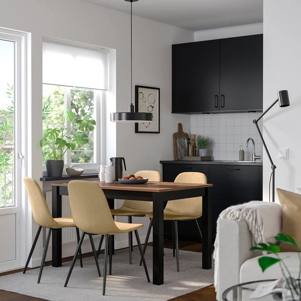 ÅLHULT / NORDMANSSKÄR Table and 4 chairs, black/brown/Letafors yellow-beige black, 120x80 cm