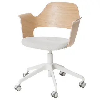 FJÄLLBERGET conference chair with castors, white stained oak veneer/Gunnared beige, Width 71 x Depth 71 cm