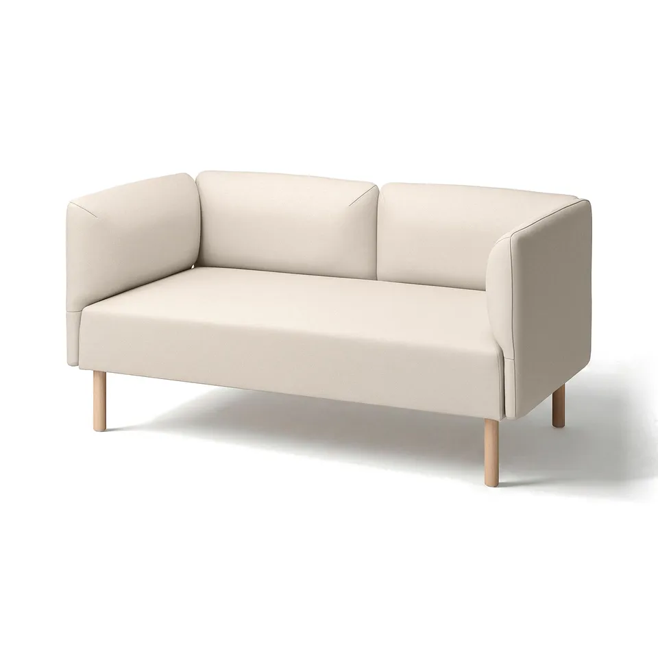 A beige LILLEHEM 2-seat sofa. Modern design, upholstered in polyester, with clean lines and light wooden legs.