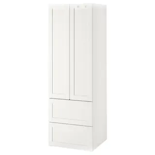 SMÅSTAD / PLATSA wardrobe, white with frame/with 2 drawers, 60x57x181 cm