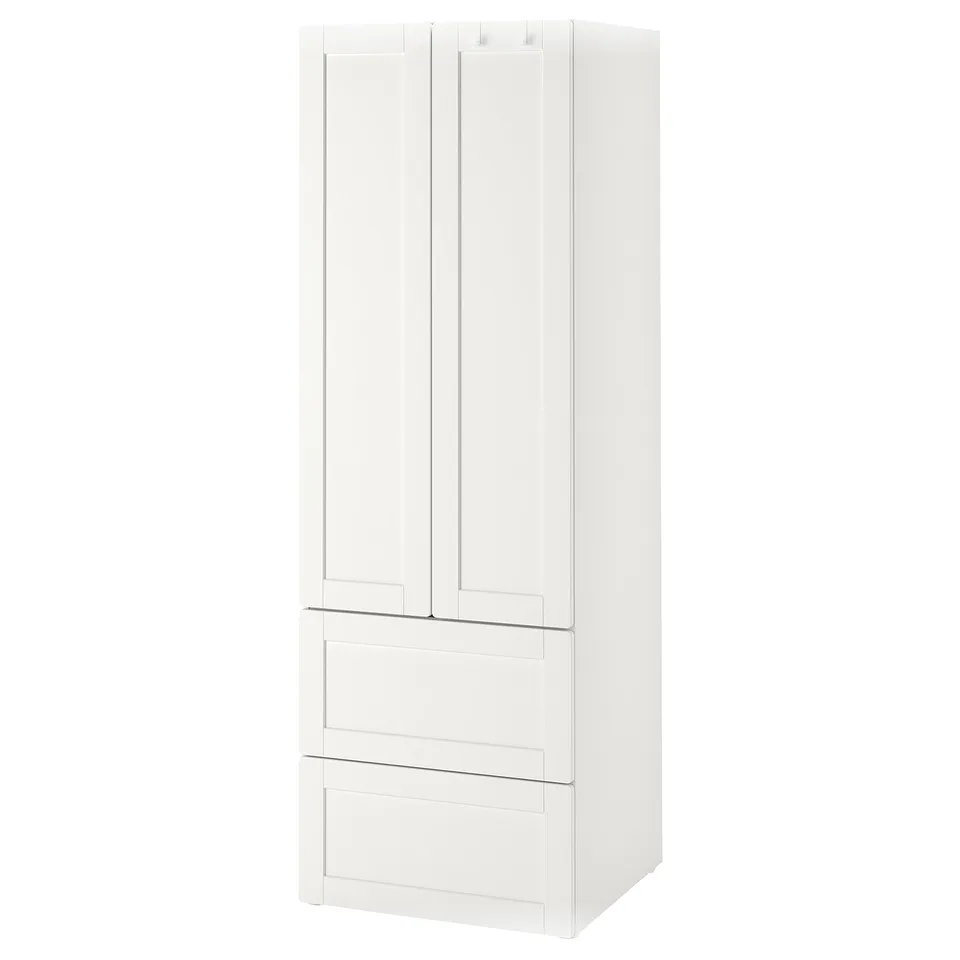 SMÅSTAD white wardrobe, tall with drawers, soft-close doors.