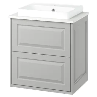 TÄNNFORSEN / ORRSJÖN wash-stnd w drawers/wash-basin, light grey/white marble effect, 62x49x71 cm