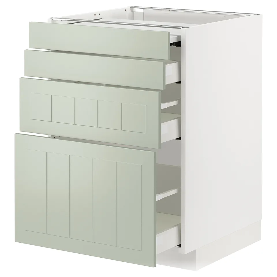METOD kitchen unit in green with multiple drawers and cabinet, sleek and modern design.
