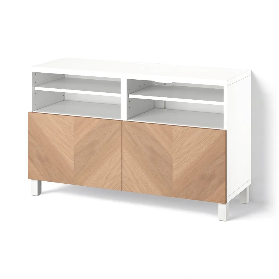 BESTÅ TV bench with doors, white/Hedeviken/Stubbarp oak veneer, 120x42x74 cm