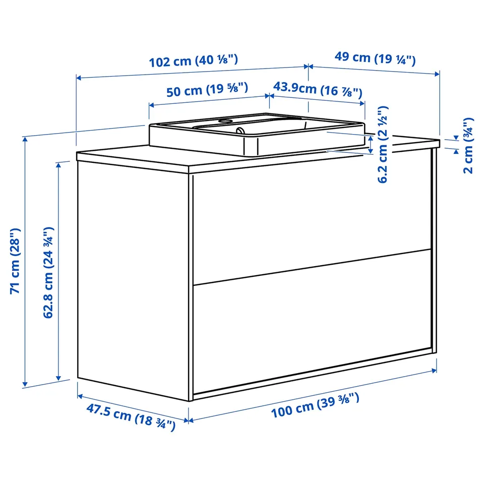 Illustration with measurements for the product: TÄNNFORSEN.