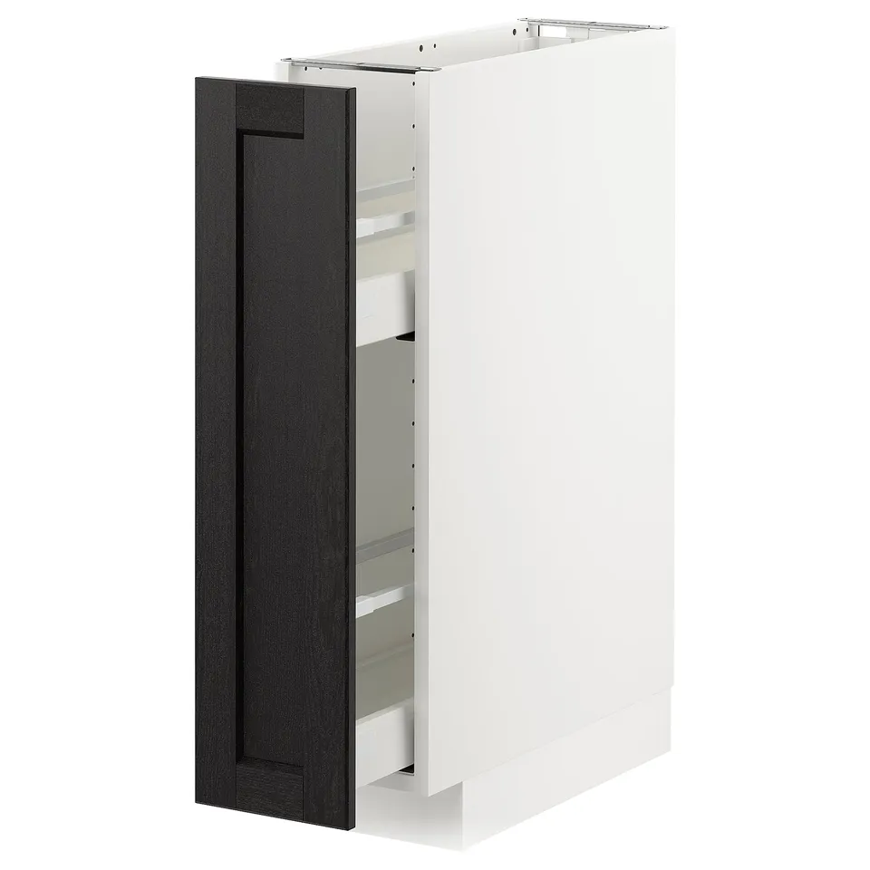 METOD kitchen cabinet, white with black door, wooden, rectangular, classic design.