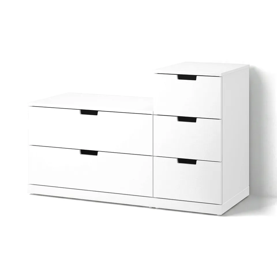 Two white NORDLI chests - six drawers total, modern design.