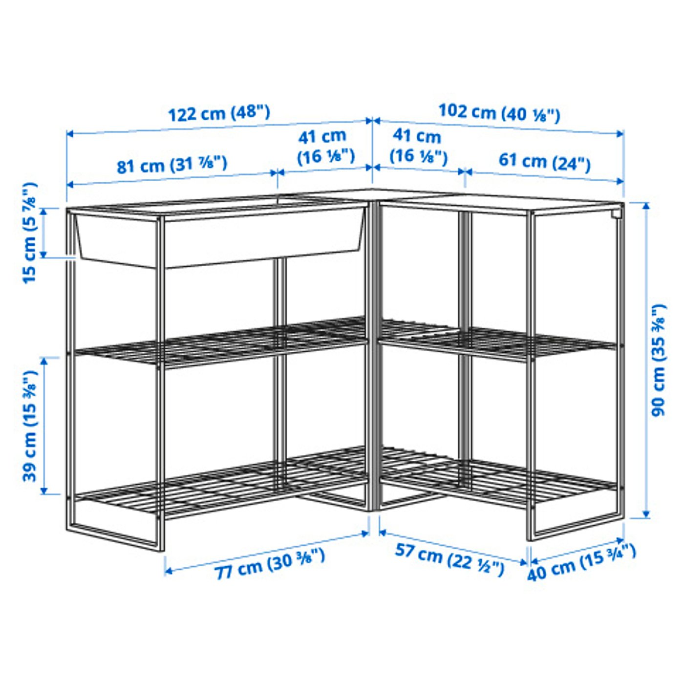 Illustration with measurements for the product: JOSTEIN.