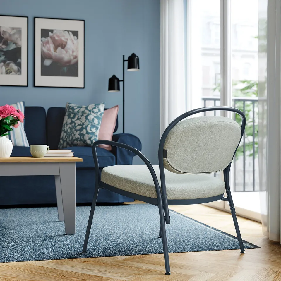 ISMANTORP Armchair, metal black-blue/Tibbleby beige-grey