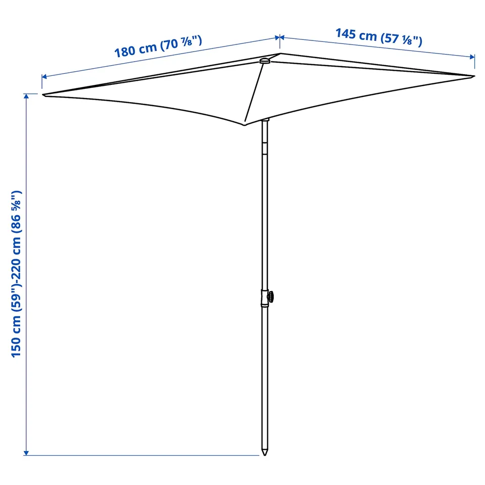 Illustration with measurements for the product: TVETÖ.