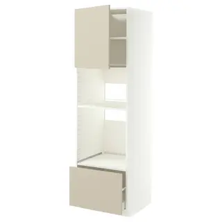 METOD / MAXIMERA high cabinet f built-in appliances, white/Havstorp beige, 60x60x200 cm