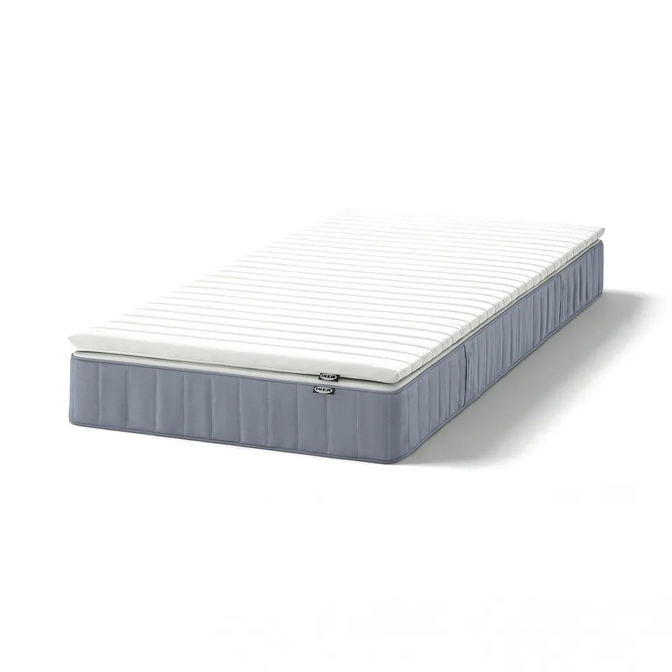 VESTERÖY Mattress and mattress pad, extra firm light blue/Näsfjället white, 90x200 cm