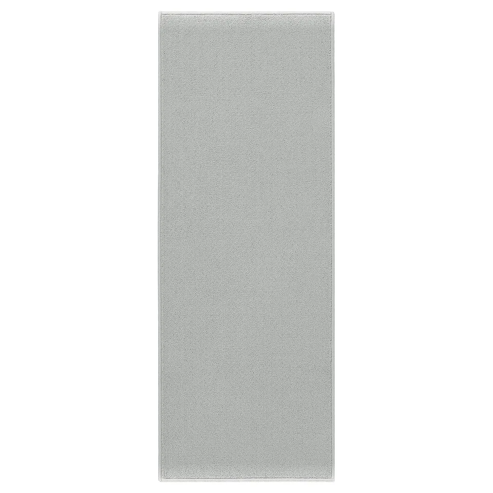 KÖRFÄLT grey kitchen mat, rectangular, machine washable, rubber backing, polypropylene surface.