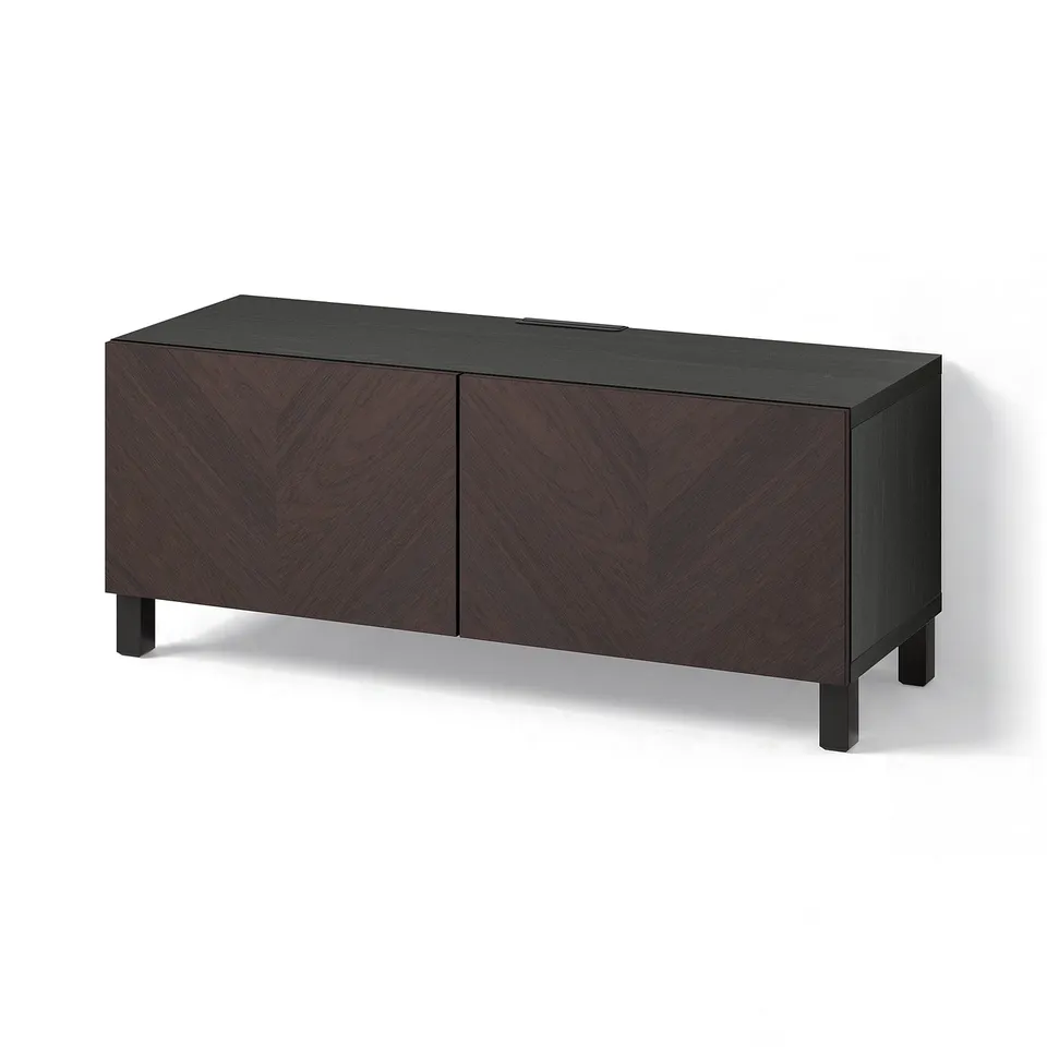 BESTÅ TV bench with doors, black-brown Hedeviken/Stubbarp/dark brown stained oak veneer, 120x42x48 cm
