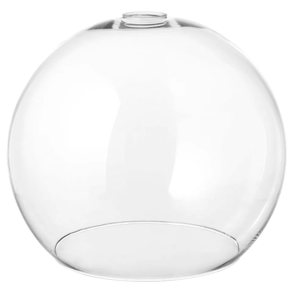 A clear, round, handcrafted glass lamp shade named JAKOBSBYN with smooth edges.