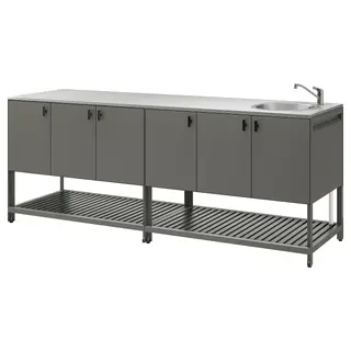 BÅTSKÄR outdoor kitchen with sink unit, dark grey, 240x60 cm