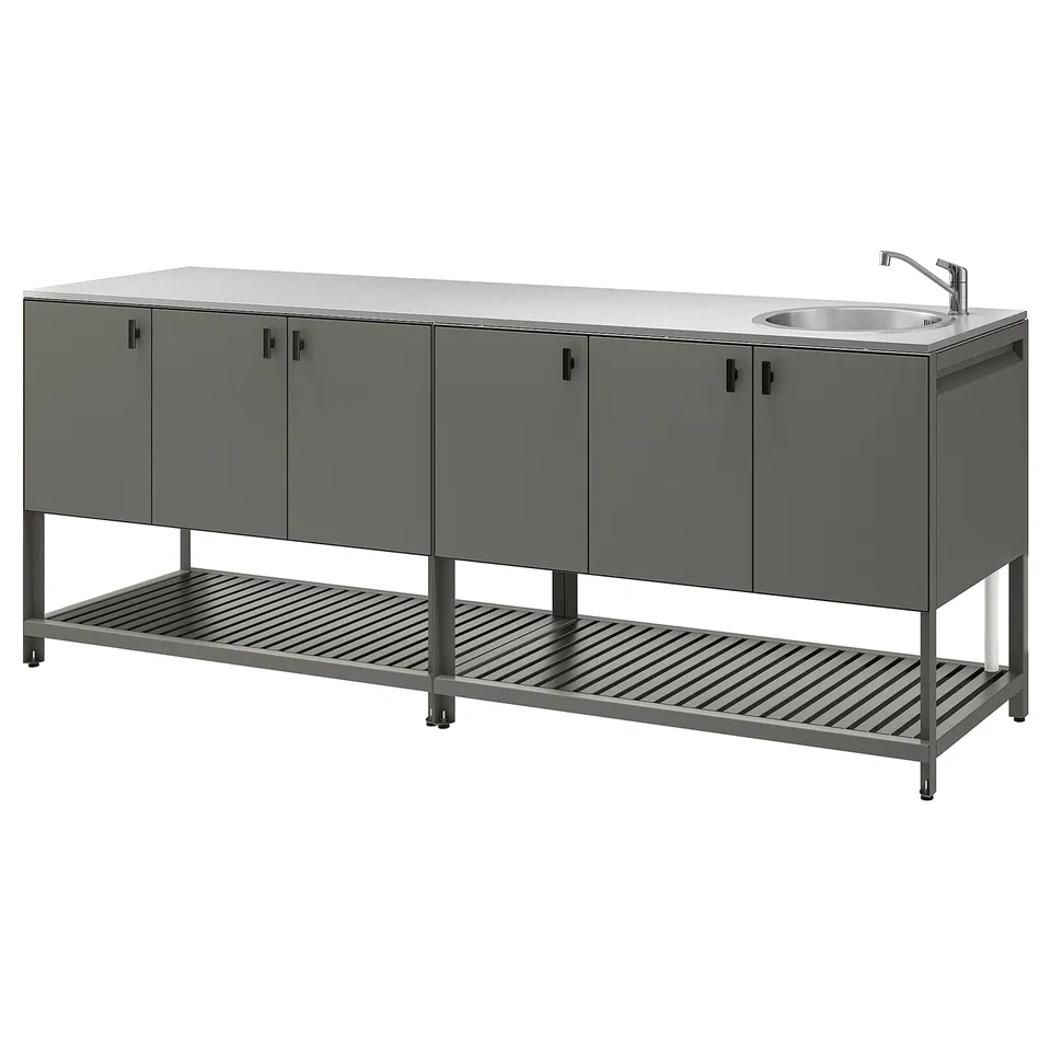 BÅTSKÄR Outdoor kitchen with sink unit, dark grey, 240x60 cm