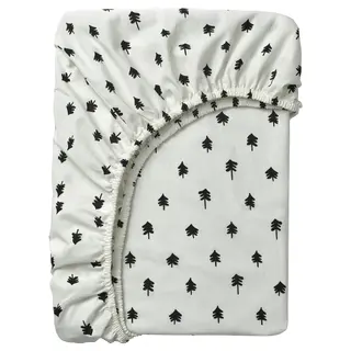 GRÖNFINK fitted sheet for cot, white/tree pattern, 60x120 cm