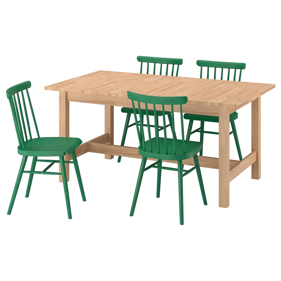 KARSKÄR / HÖGVED Table and 4 chairs, rubberwood/green, 160/220x90 cm