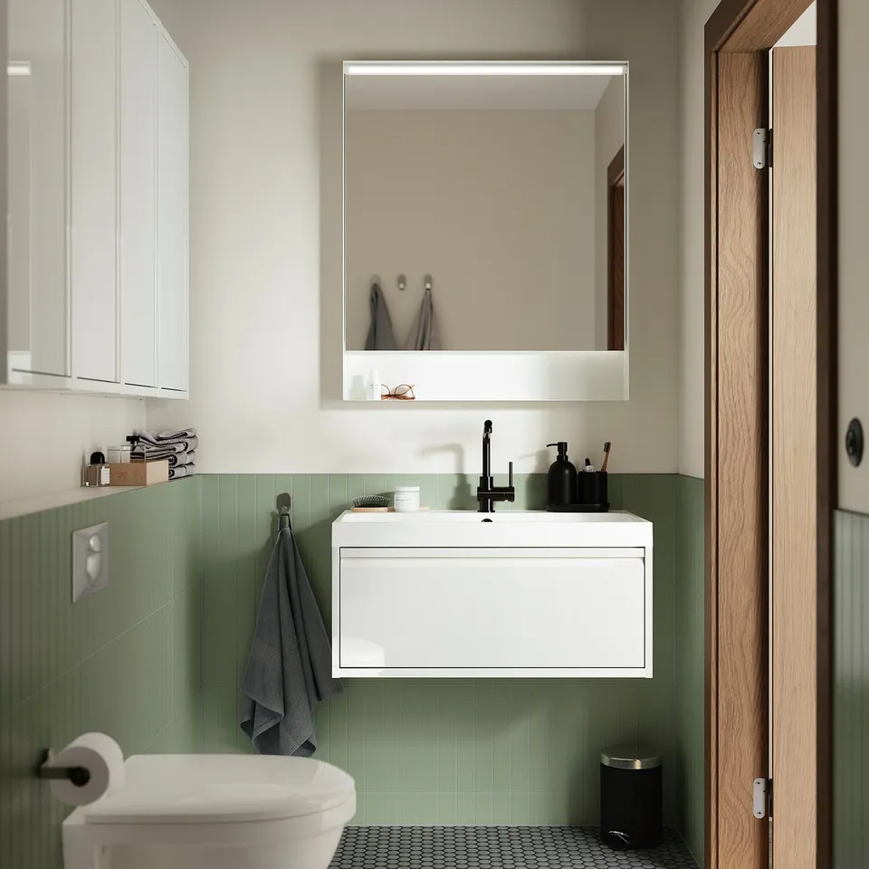 part: FAXÄLVEN mirror with built-in lighting
