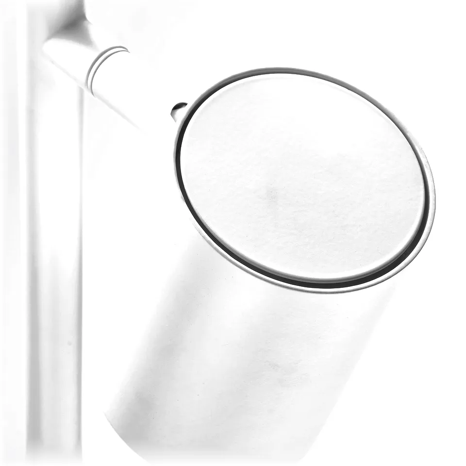 Cylindrical modern lamp hangs vertically. Sleek, white finish. Minimalist, elegant design.