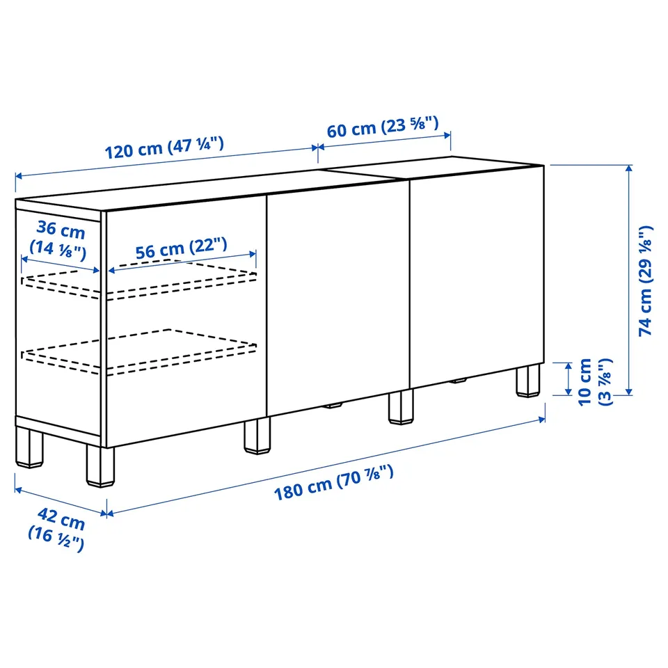 Illustration with measurements for the product: BESTÅ.
