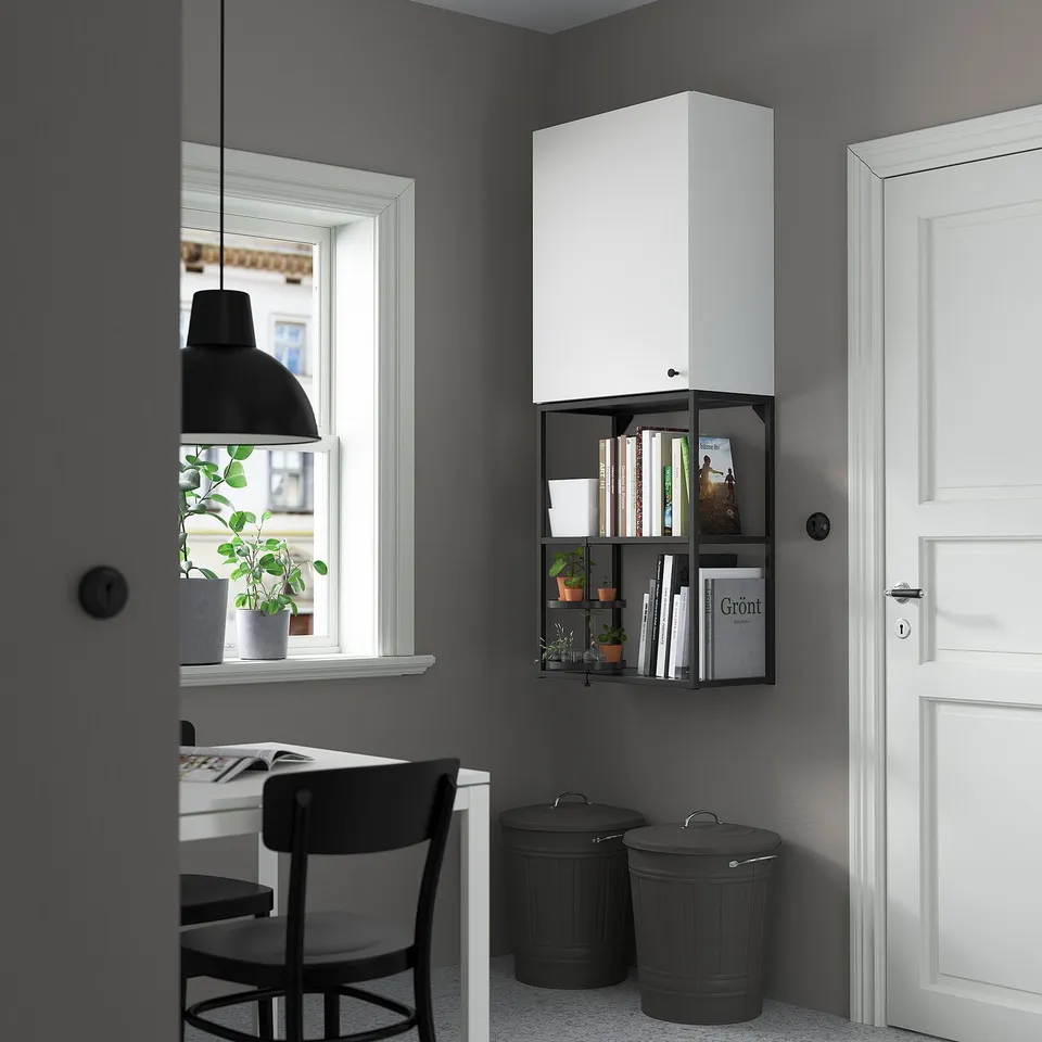 Modern home office with ENHET cabinet, desk, and chair.