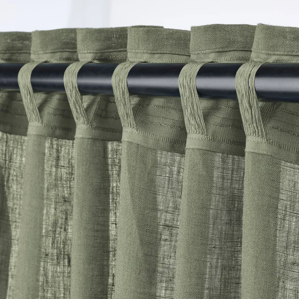 DYTÅG Curtains, 1 pair, grey-green/with heading tape, 145x250 cm