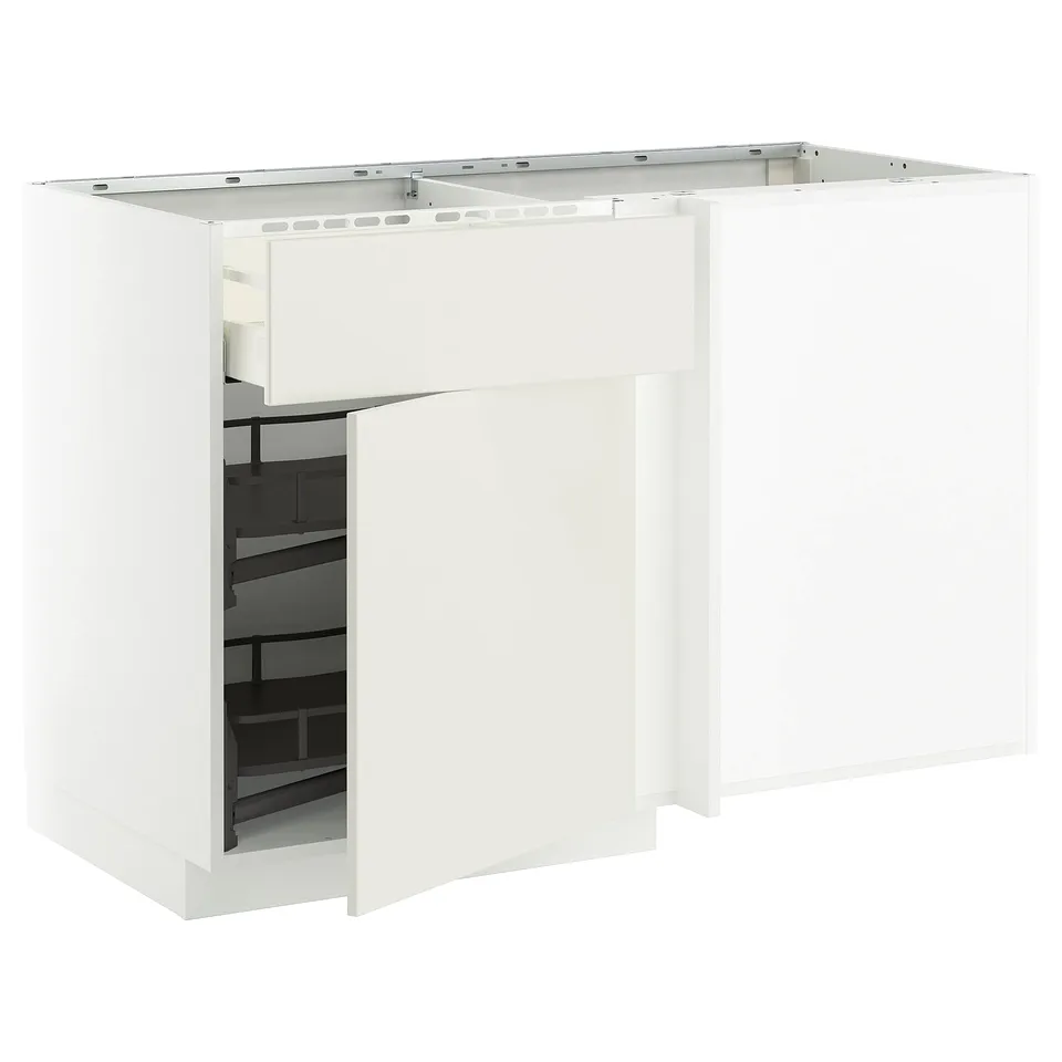 White METOD kitchen unit with pull-out shelf.