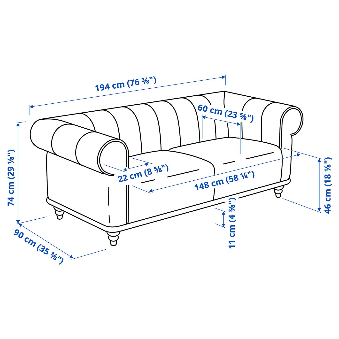 Illustration with measurements for the product: VISKAFORS.