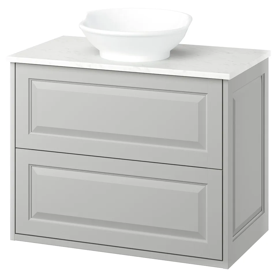 TÄNNFORSEN / VÄSTERSJÖN Wash-stnd w drawers/wash-basin, light grey/white marble effect, 82x49x79 cm