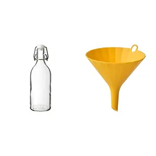 KORKEN/UPPFYLLD set: bottle with stopper + funnel